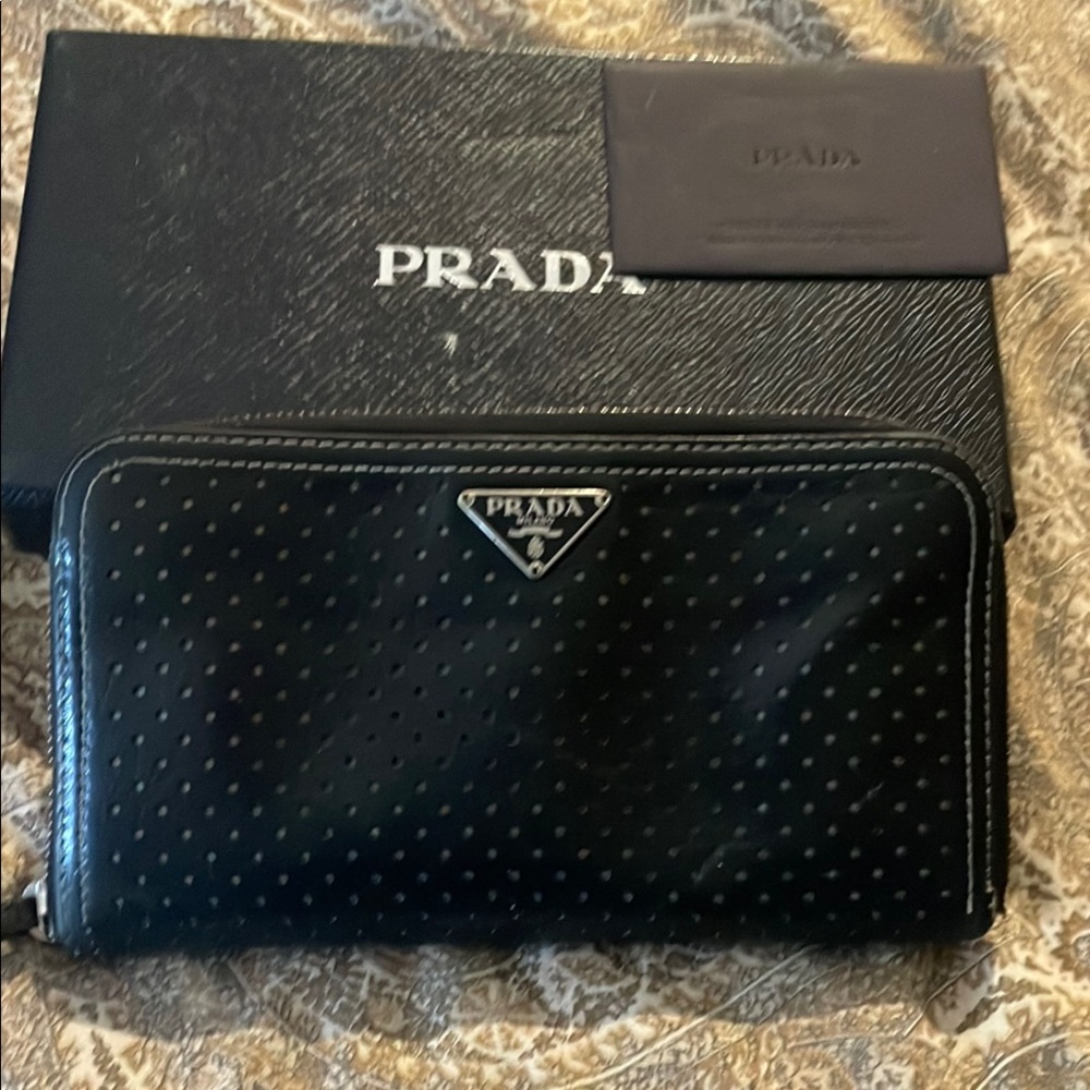 Prada Vintage Black Perforated Wallet